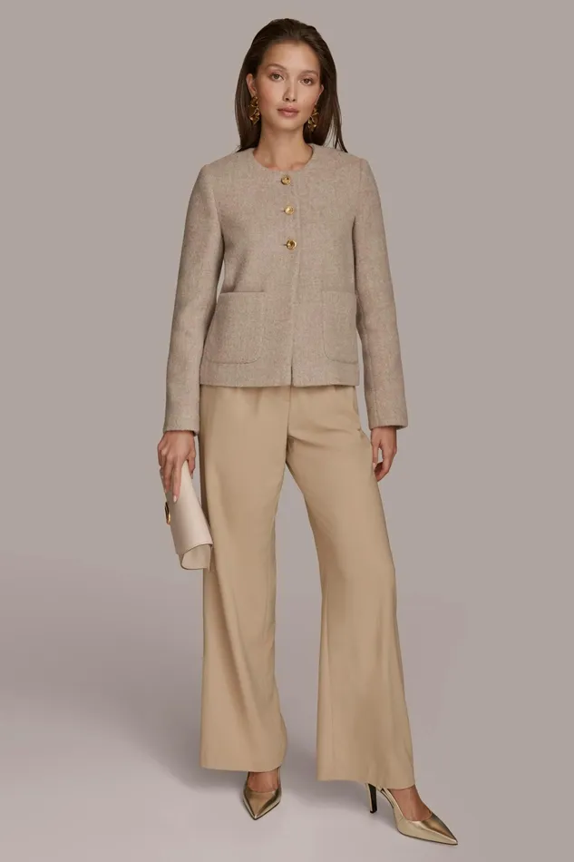 Women Blazers Donna Karan BUTTON JACKET WITH POCKETS Beige