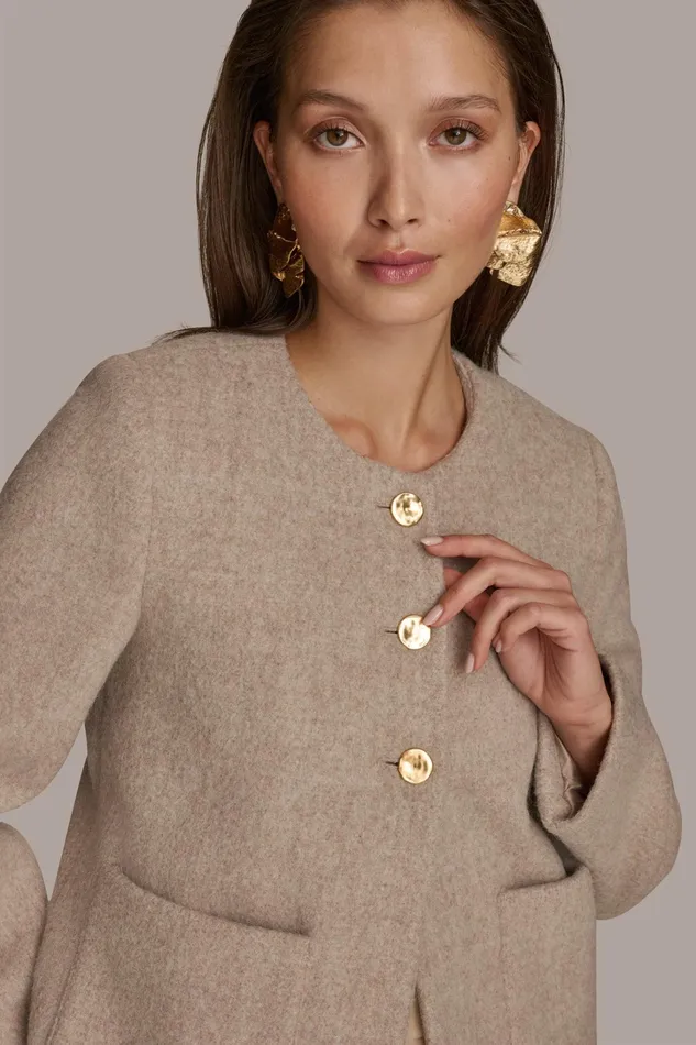 Women Blazers Donna Karan BUTTON JACKET WITH POCKETS Beige