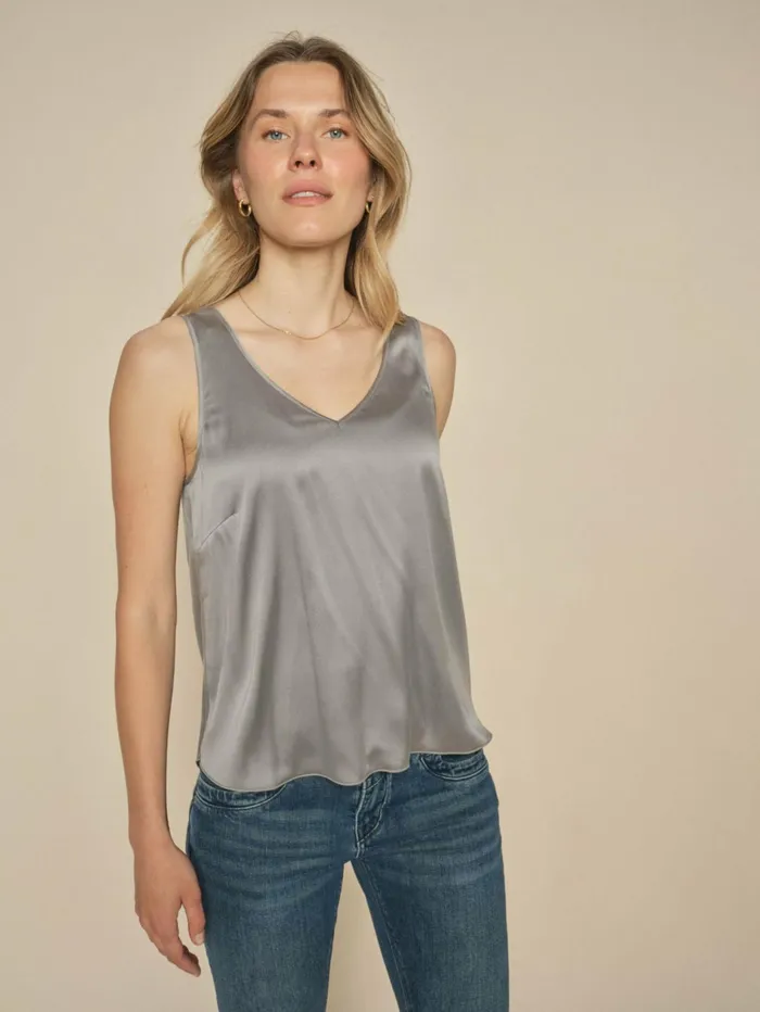 Women Blouses and Tops MOS MOSH MMAstrid VNeck Silk Tank Top Sharkskin