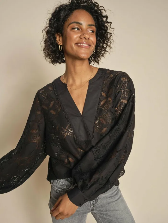 Women Blouses and Tops MOS MOSH MMYen Lace Blouse Black