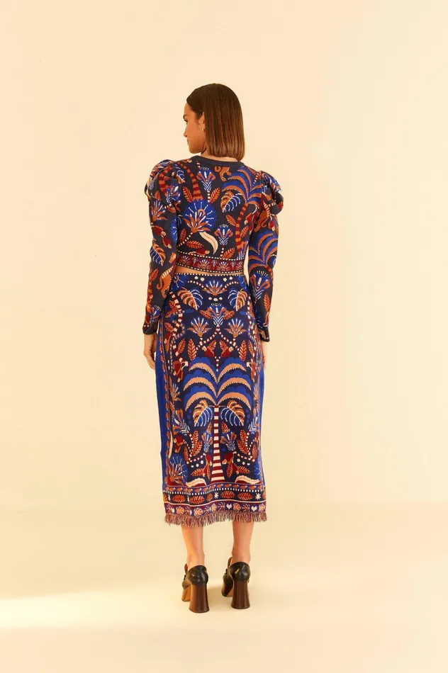 Women Blue Nature Beauty Scarf Knit Midi Skirt Nature Beauty Blue FARM Rio Skirts