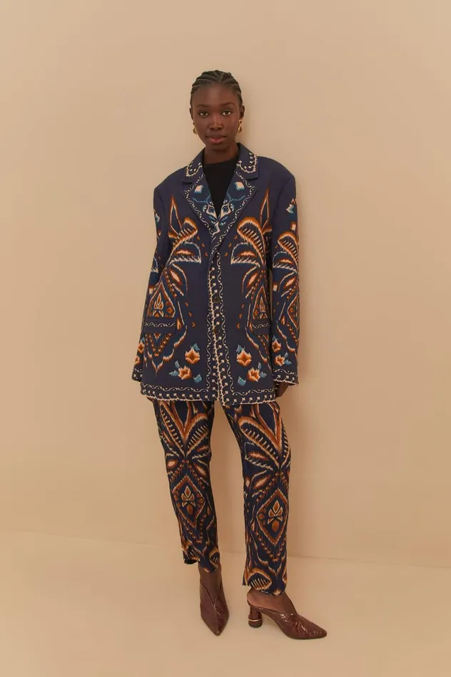 Women Blue Pineapple Ikat Blazer Pineapple Ikat Blue FARM Rio Blazers