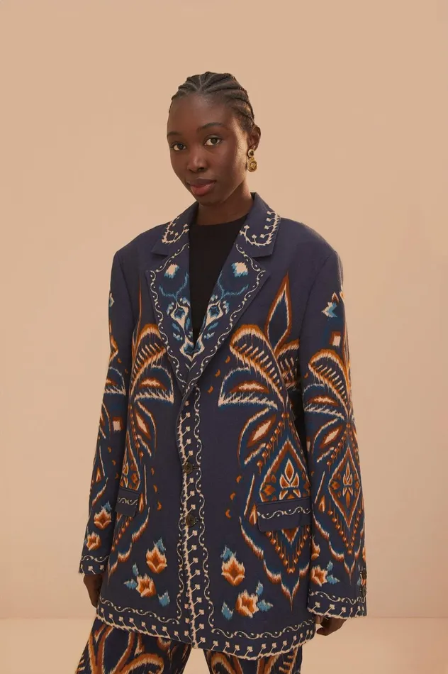 Women Blue Pineapple Ikat Blazer Pineapple Ikat Blue FARM Rio Blazers