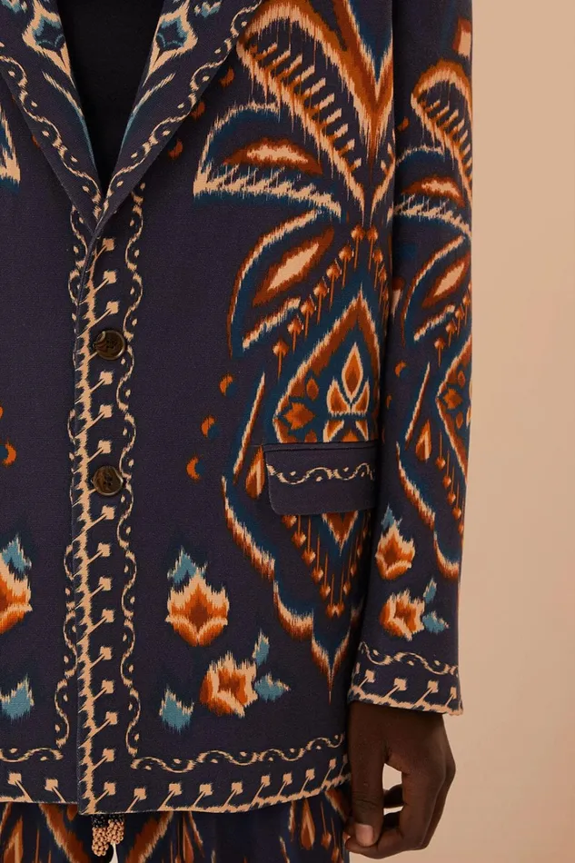 Women Blue Pineapple Ikat Blazer Pineapple Ikat Blue FARM Rio Blazers