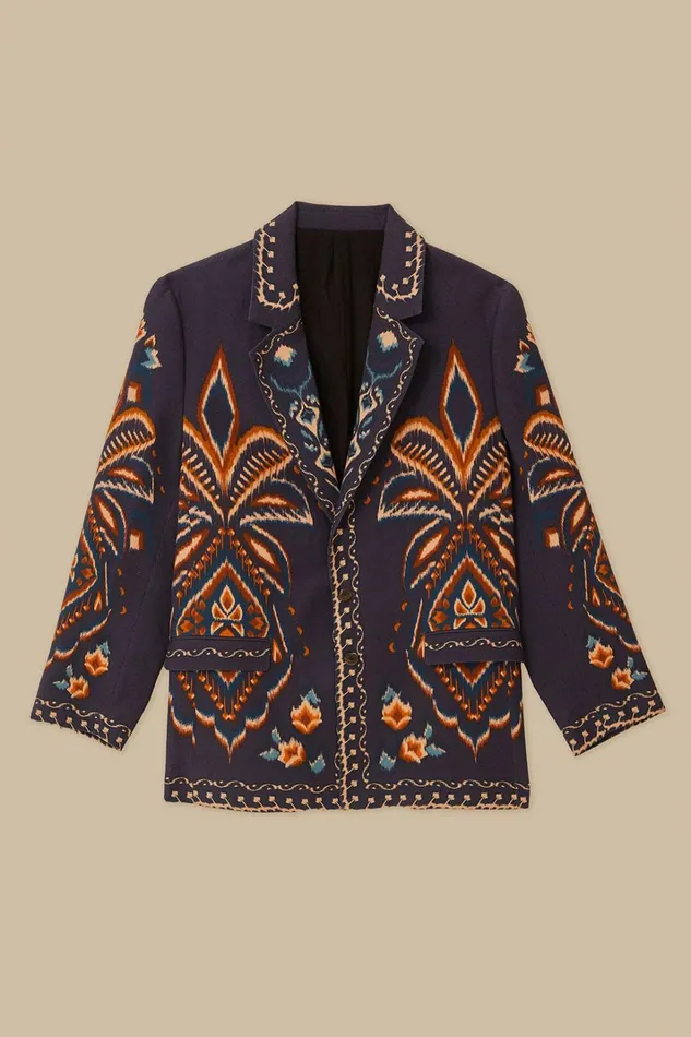 Women Blue Pineapple Ikat Blazer Pineapple Ikat Blue FARM Rio Blazers