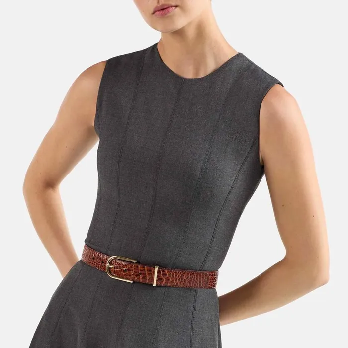 Women Brahmin Belts Medium Leather Gold Buckle Belt Carnation Classic Croc