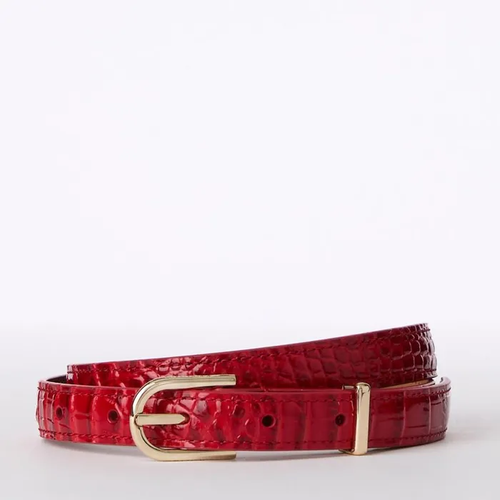 Women Brahmin Belts Skinny Leather Gold Buckle Belt Carnation Classic Croc