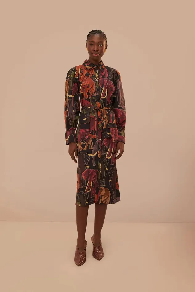 Women Brown Elephants Long Sleeve Midi Dress Elephants Brown FARM Rio Midi Dresses Women Brown Elephants Long Sleeve Midi Dress Elephants Brown FARM Rio Midi Dresses