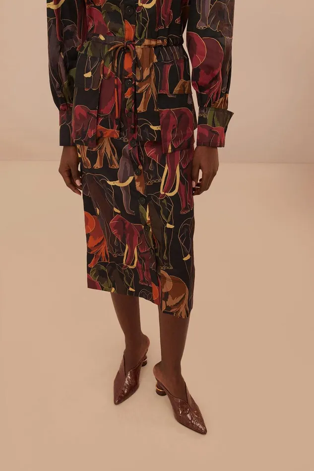 Women Brown Elephants Long Sleeve Midi Dress Elephants Brown FARM Rio Midi Dresses