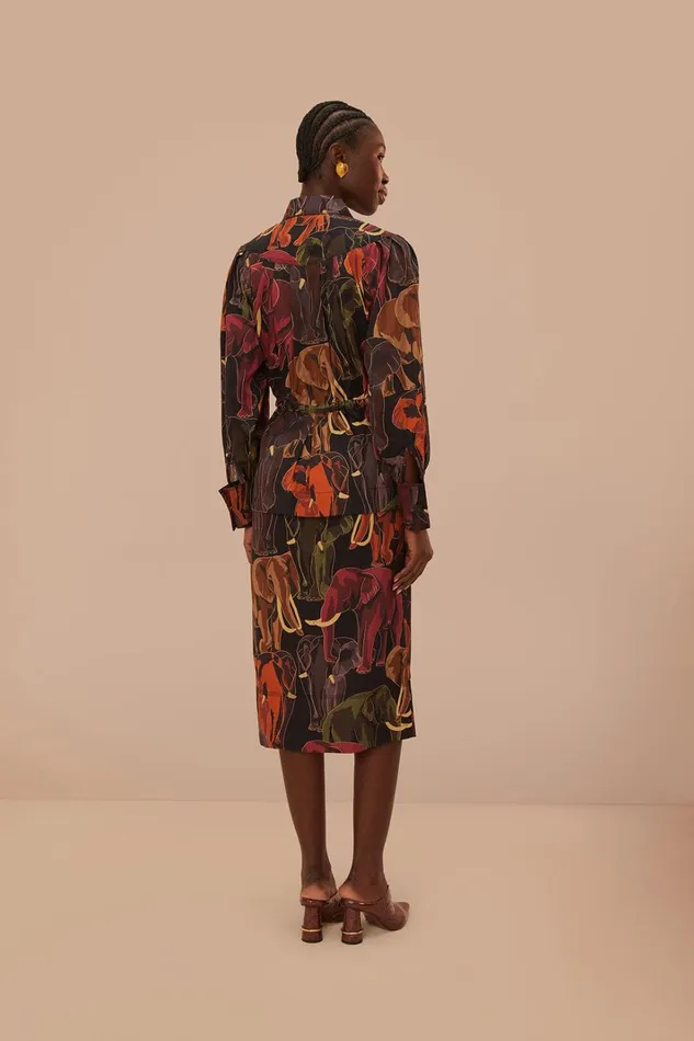 Women Brown Elephants Long Sleeve Midi Dress Elephants Brown FARM Rio Midi Dresses