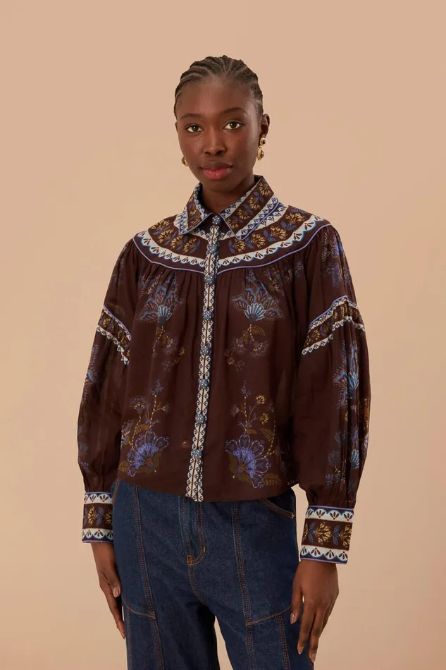 Women Brown Embroidered Garden Blouse Embroidered Garden Brown FARM Rio Blouses