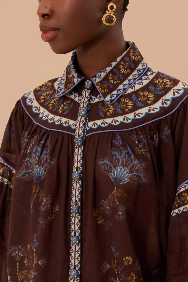 Women Brown Embroidered Garden Blouse Embroidered Garden Brown FARM Rio Blouses