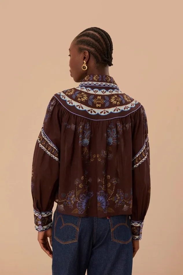 Women Brown Embroidered Garden Blouse Embroidered Garden Brown FARM Rio Blouses