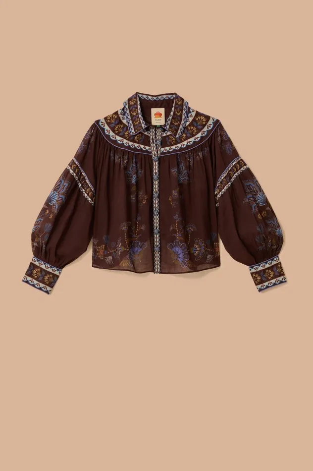 Women Brown Embroidered Garden Blouse Embroidered Garden Brown FARM Rio Blouses