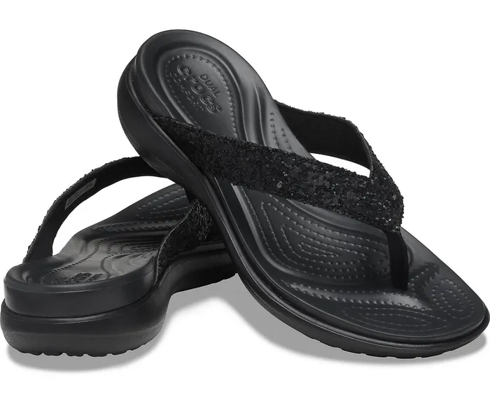Women Capri V Glitter Flip Black Crocs Sandals