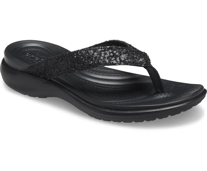 Women Capri V Glitter Flip Black Crocs Sandals
