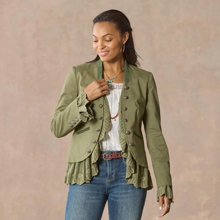 Women Caroline Ruffle Jacket Chive Sundance Catalog Jackets and Coats Women Caroline Ruffle Jacket Chive Sundance Catalog Jackets and Coats