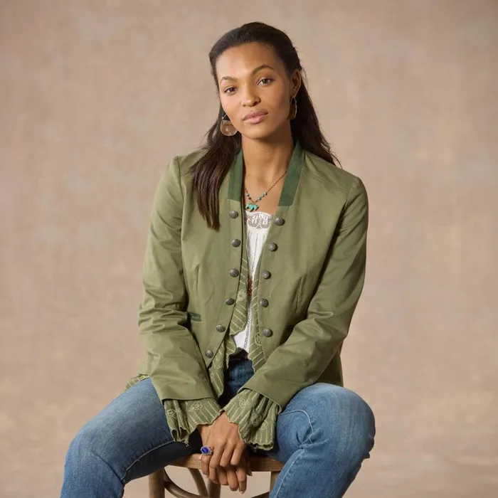 Women Caroline Ruffle Jacket Chive Sundance Catalog Jackets and Coats Women Caroline Ruffle Jacket Chive Sundance Catalog Jackets and Coats