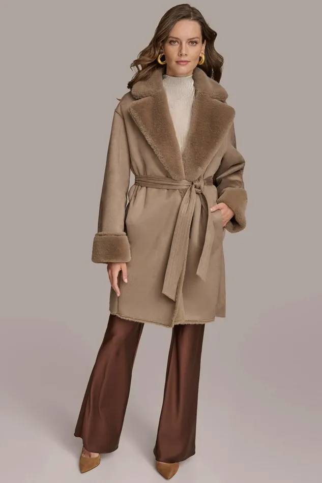 Women Coats And Jackets Donna Karan FAUX SHERPA JACKET Taupe