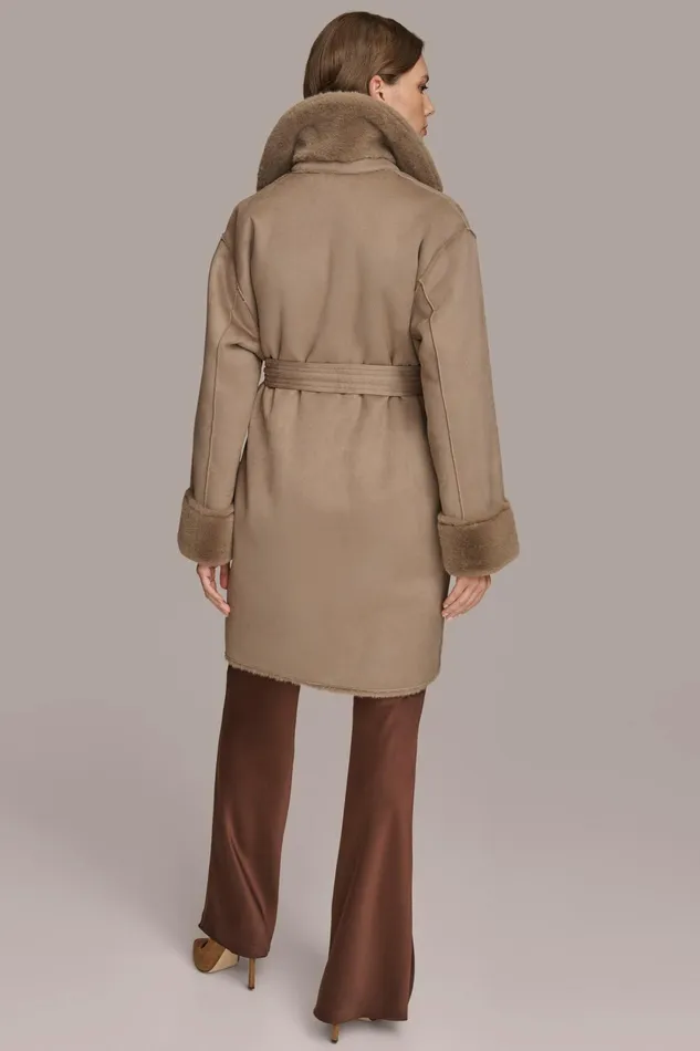 Women Coats And Jackets Donna Karan FAUX SHERPA JACKET Taupe