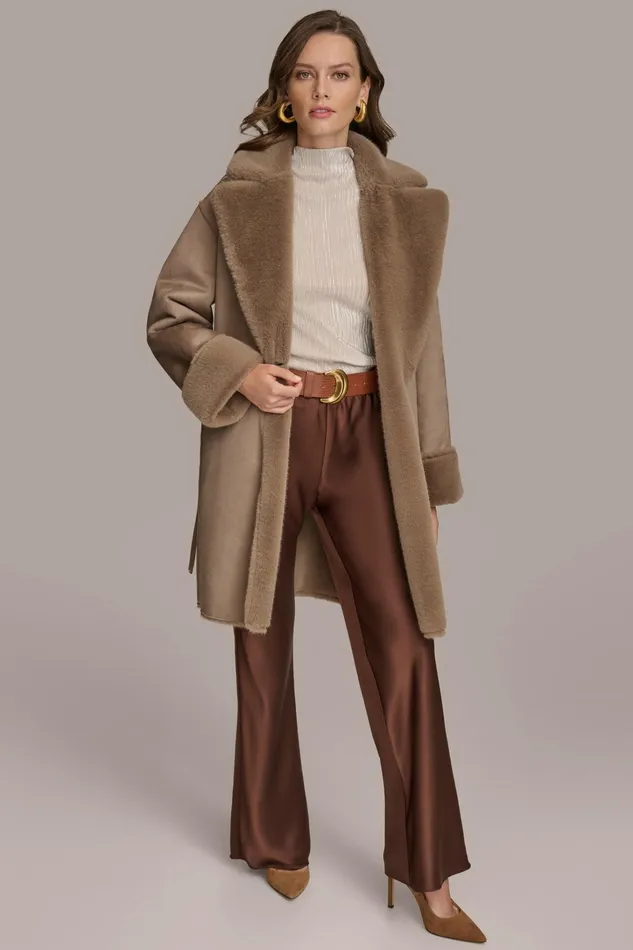 Women Coats And Jackets Donna Karan FAUX SHERPA JACKET Taupe