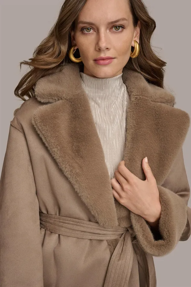 Women Coats And Jackets Donna Karan FAUX SHERPA JACKET Taupe