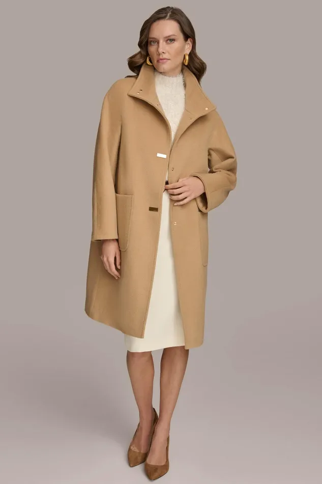 Women Coats And Jackets Donna Karan FUNNEL NECK COAT Camel