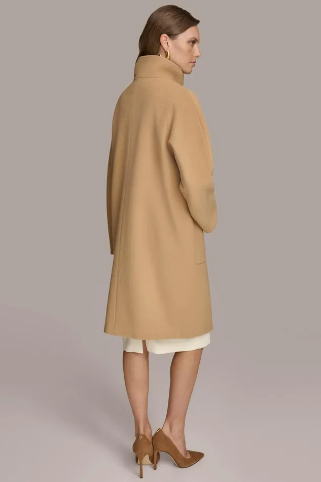 Women Coats And Jackets Donna Karan FUNNEL NECK COAT Camel