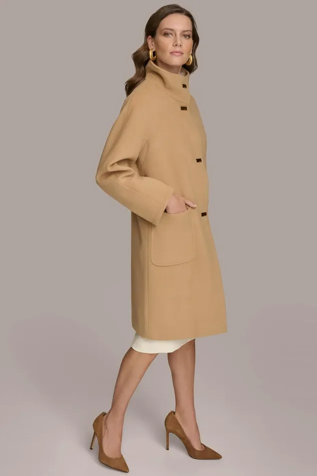 Women Coats And Jackets Donna Karan FUNNEL NECK COAT Camel