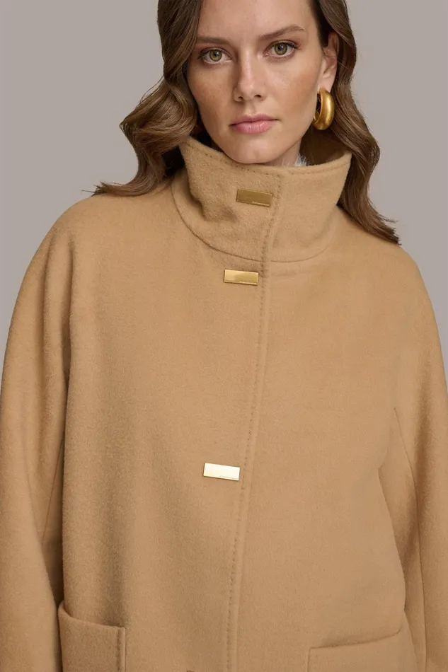 Women Coats And Jackets Donna Karan FUNNEL NECK COAT Camel