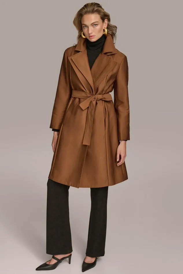 Women Coats And Jackets Donna Karan LAYERED EFFECT COAT Tobacco