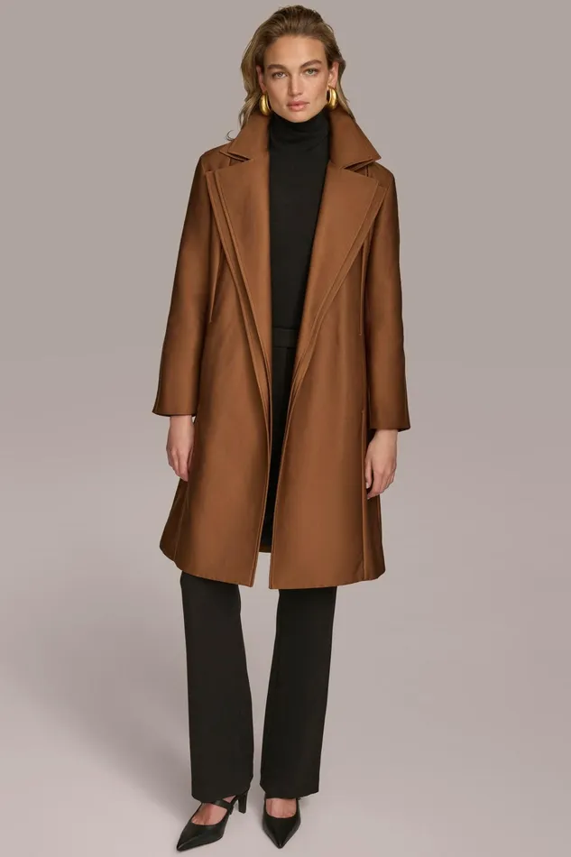 Women Coats And Jackets Donna Karan LAYERED EFFECT COAT Tobacco
