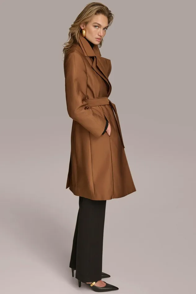 Women Coats And Jackets Donna Karan LAYERED EFFECT COAT Tobacco