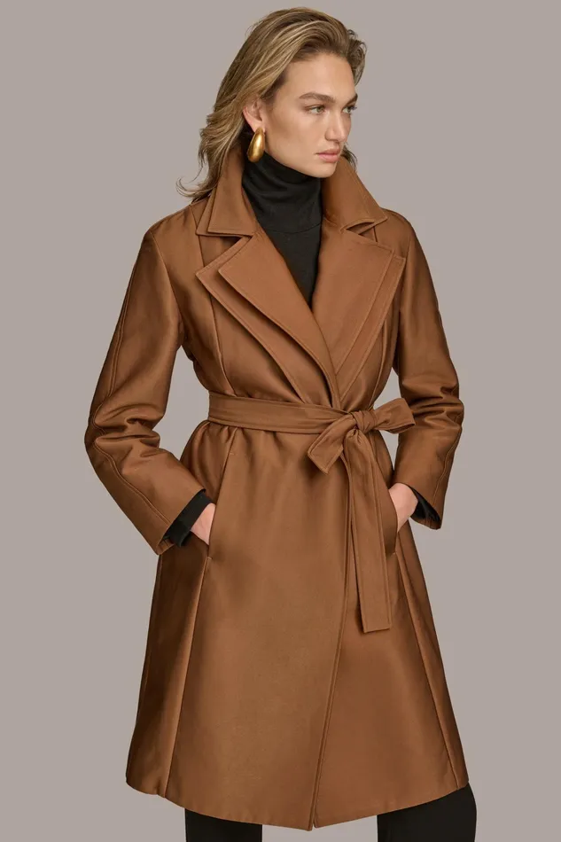 Women Coats And Jackets Donna Karan LAYERED EFFECT COAT Tobacco