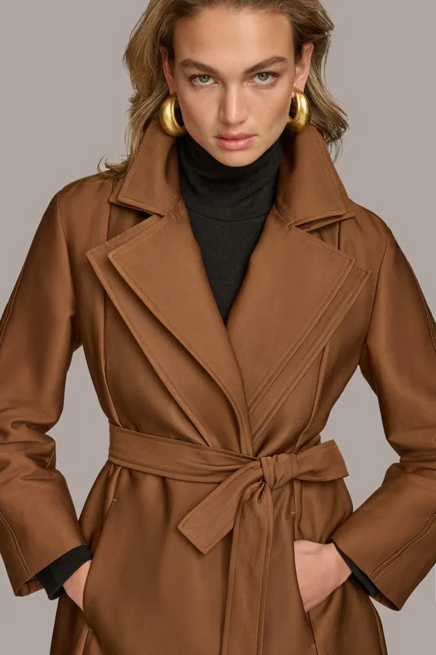 Women Coats And Jackets Donna Karan LAYERED EFFECT COAT Tobacco