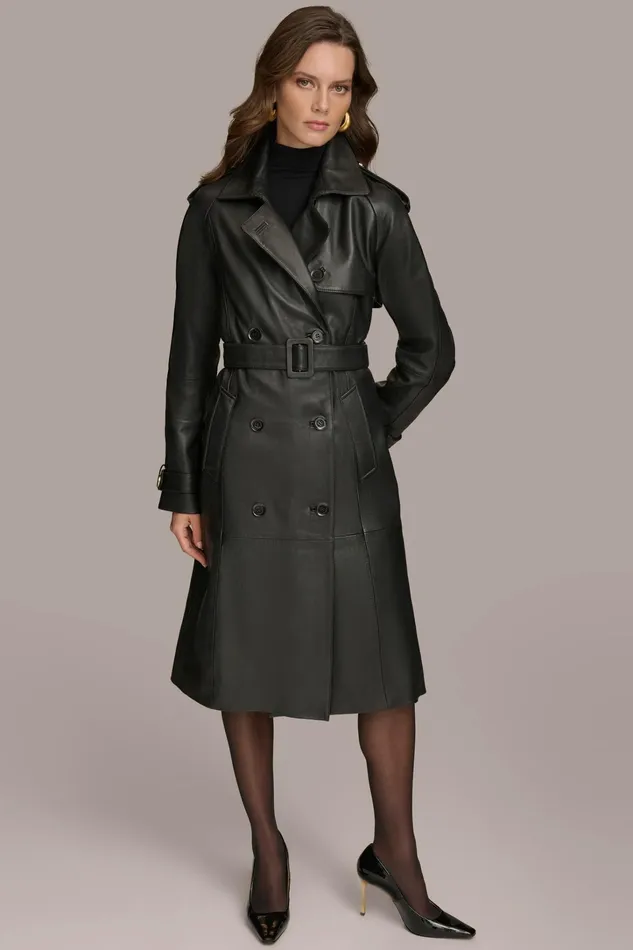 Women Coats And Jackets Donna Karan LONG LEATHER COAT Black