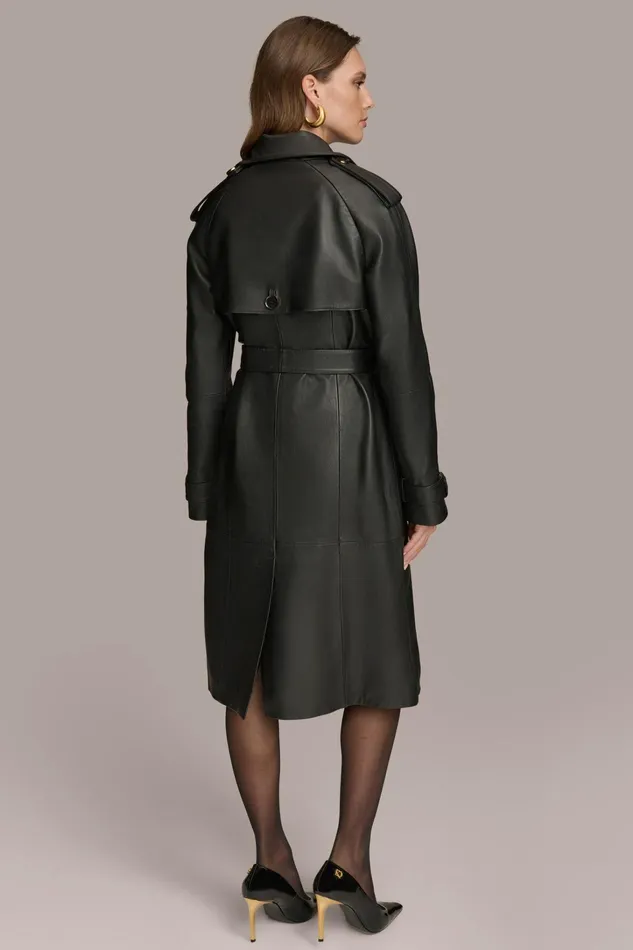 Women Coats And Jackets Donna Karan LONG LEATHER COAT Black