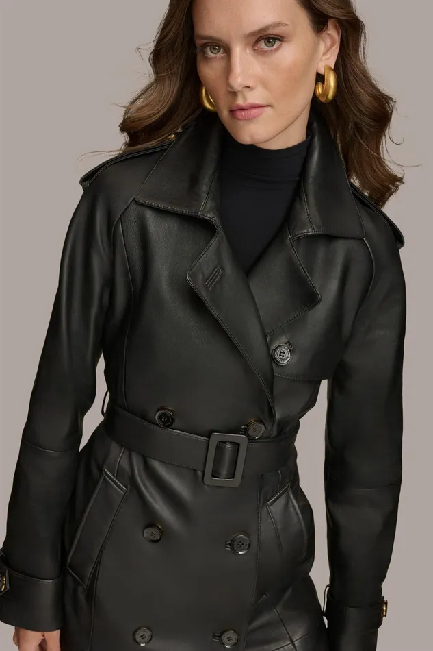 Women Coats And Jackets Donna Karan LONG LEATHER COAT Black