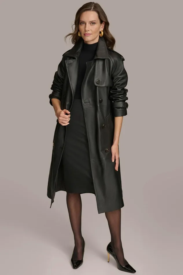 Women Coats And Jackets Donna Karan LONG LEATHER COAT Black