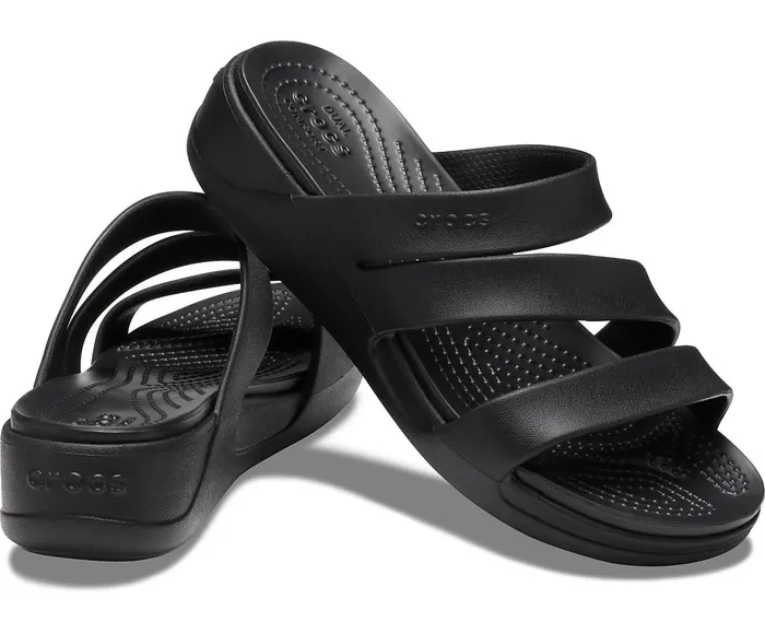 Women Crocs Monterey Strappy Wedge Black Crocs Sandals