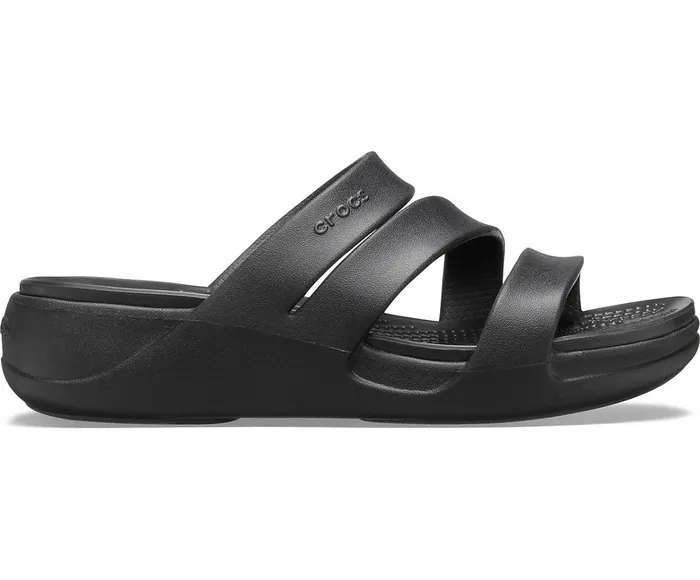 Women Crocs Monterey Strappy Wedge Black Crocs Sandals