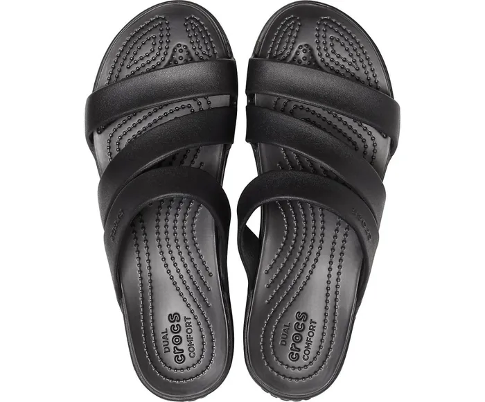 Women Crocs Monterey Strappy Wedge Black Crocs Sandals