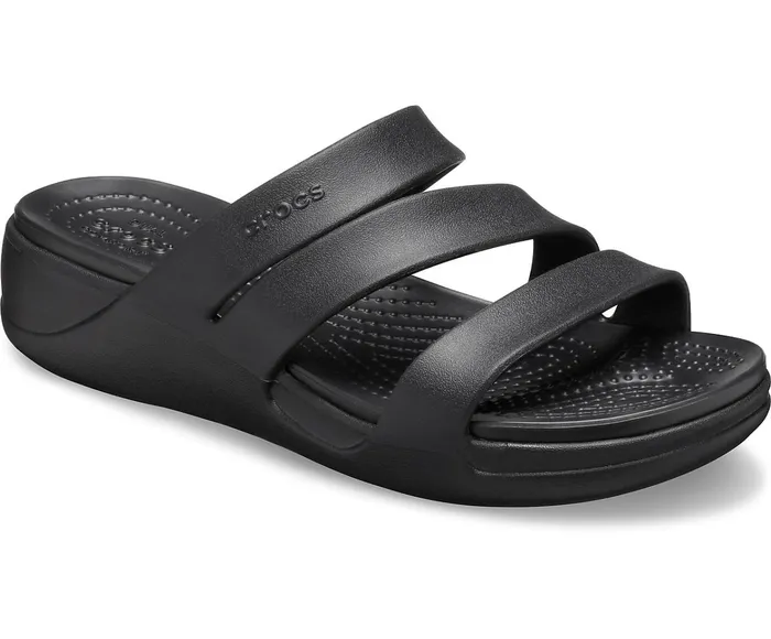 Women Crocs Monterey Strappy Wedge Black Crocs Sandals