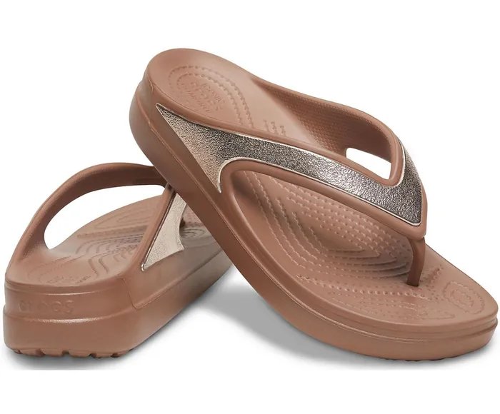 Women Crocs Sloane Shine Wedge Flip Bronze Crocs FlipFlops