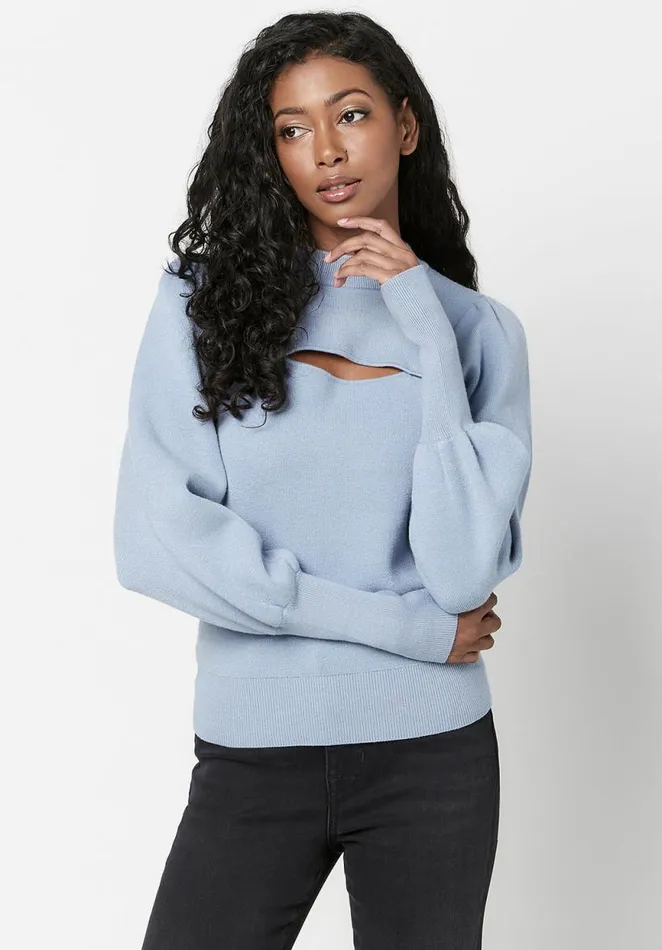 Women CutOut Nadeline Puff Sweater Ashley Blue Buffalo David Bitton Sweaters
