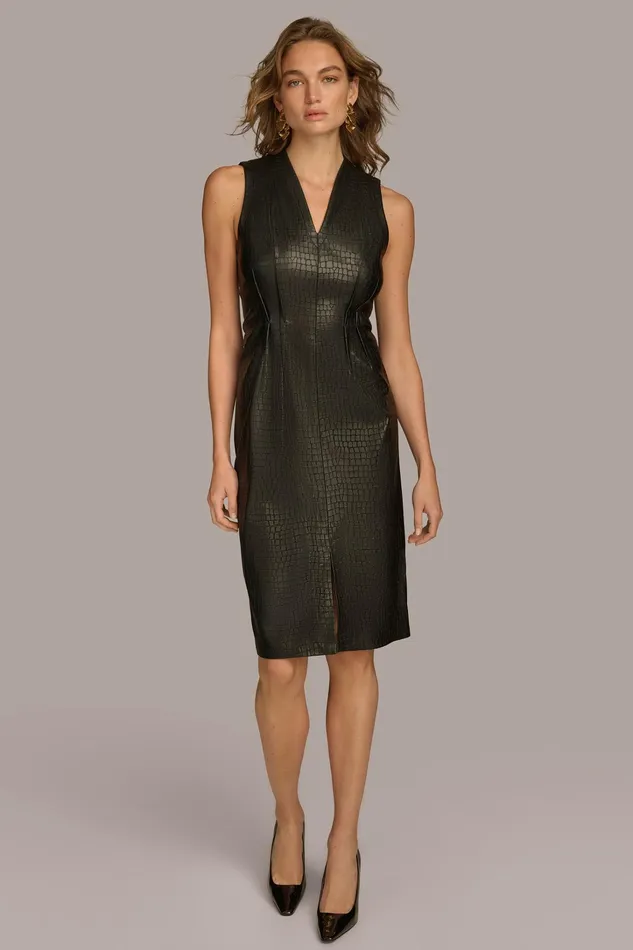 Women Dresses And Jumpsuits Donna Karan FAUX LEATHER SHEATH DRESS Black