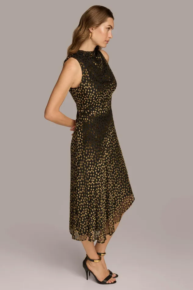 Women Dresses And Jumpsuits Donna Karan HIGH COWL NECK DRESS Blackgold Multi