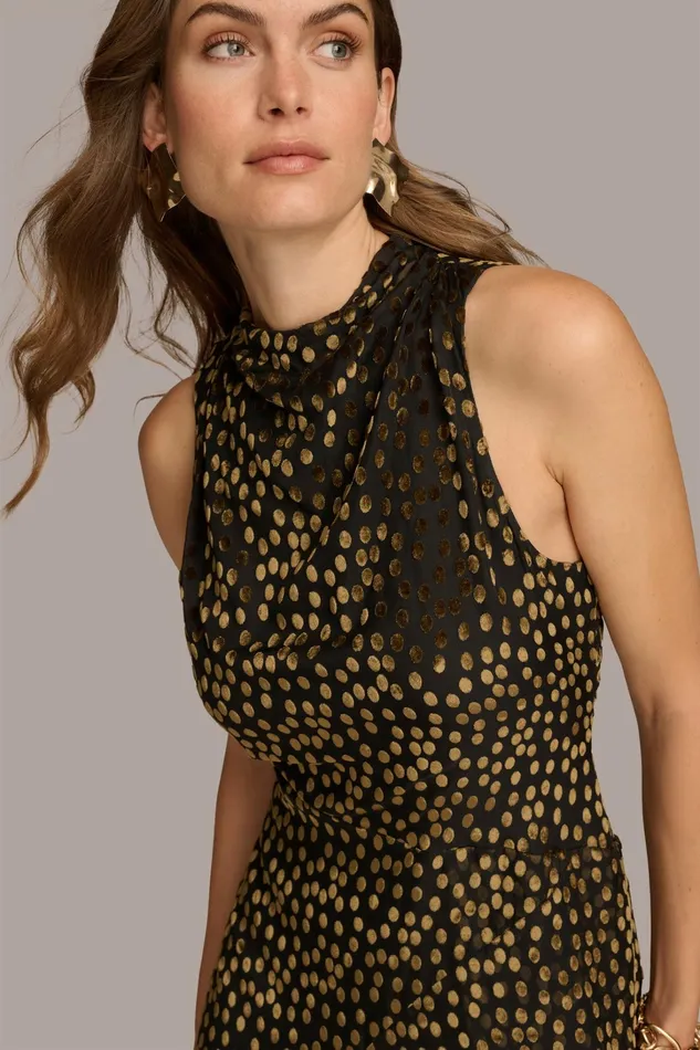 Women Dresses And Jumpsuits Donna Karan HIGH COWL NECK DRESS Blackgold Multi