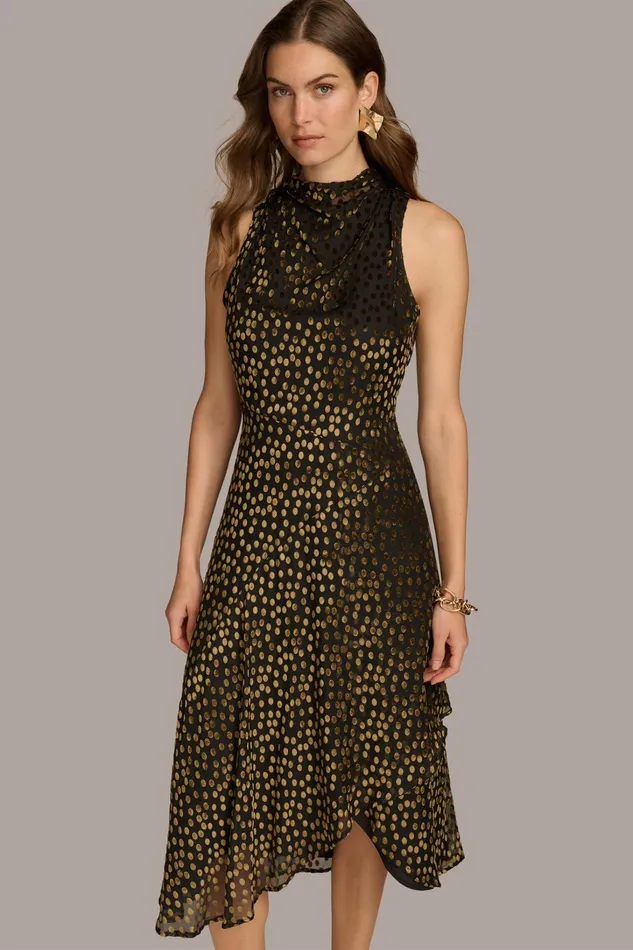 Women Dresses And Jumpsuits Donna Karan HIGH COWL NECK DRESS Blackgold Multi