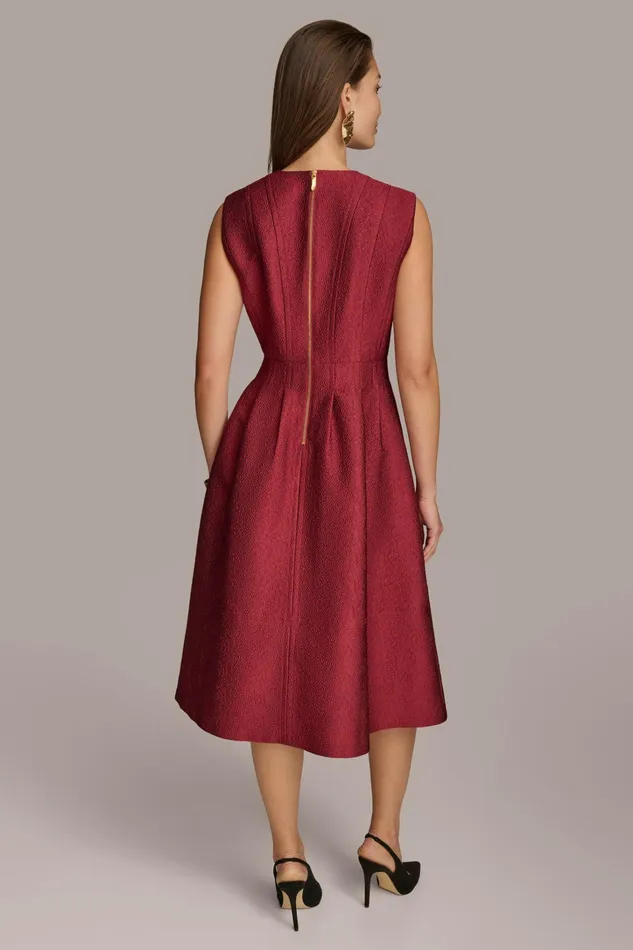 Women Dresses And Jumpsuits Donna Karan PEBBLE JACQUARD FIT AND FLARE DRESS Cabernet